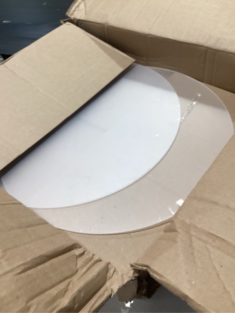 Condition photo showing Good Condition for 2 pieces 1/8" round plexiglass sheet, 18 inch diameter clear acrylic circle, cake disk acrylic sheet, plexiglass table top, round acrylic backdrop 18 inch diameter, 1/8”thick (2 pieces) 1