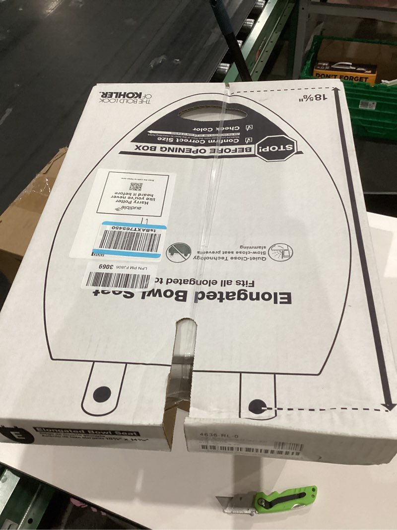 Condition photo showing New/Like New for KOHLER 4636-RL-0 Cachet ReadyLatch Elongated Toilet Seat Slow Close, Soft Close Toilet Seat Quiet Lid, Contoured Grip-Tight Bumpers Installation Hardware, Apartment Essentials, White White Elongated Ready Latch