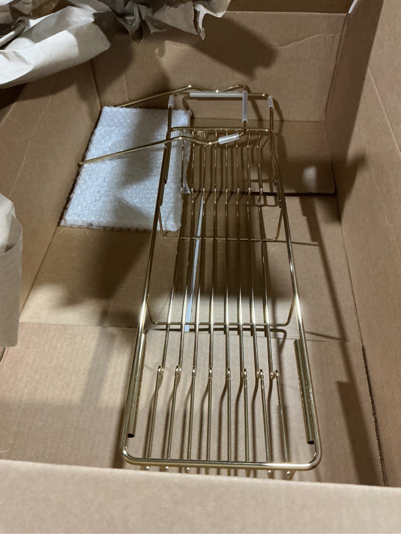 Condition photo showing As Is for bvl bathtub tray stainless steel with marble base gold bathtub tray with white marble base adjustable & rustproof bath caddy for spa, relaxation, bath bombs