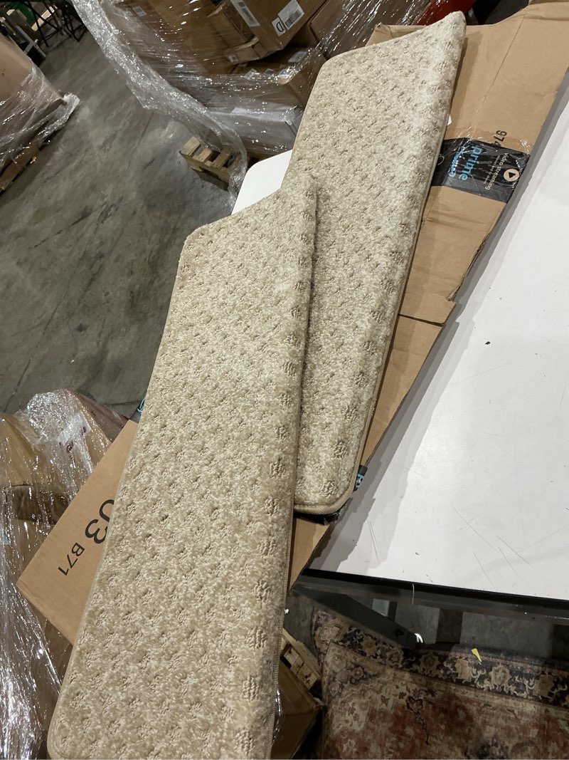 Condition photo showing Good Condition for pure era bullnose carpet stair treads tape free non-slip indoor stair protectors pet friendly stair treads for wooden steps 9.5" x 30"(2 pieces,cream gray mini-diamond trellis) cream gray mini-diamond trellis 2 pieces with bullnose