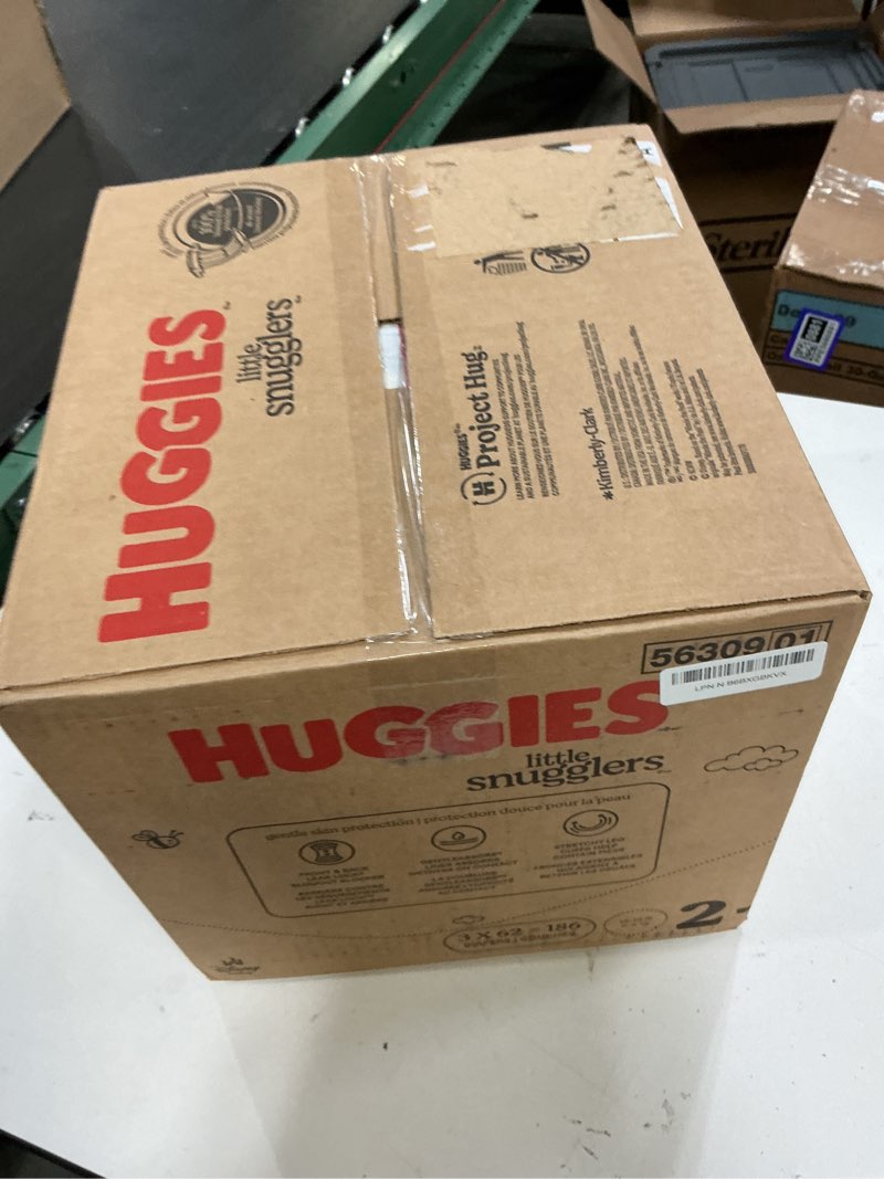 Condition photo showing New/Like New for huggies size 2 diapers, little snugglers baby diapers, size 2 (12-18 lbs), 186 count (3 packs of 62), packaging may vary