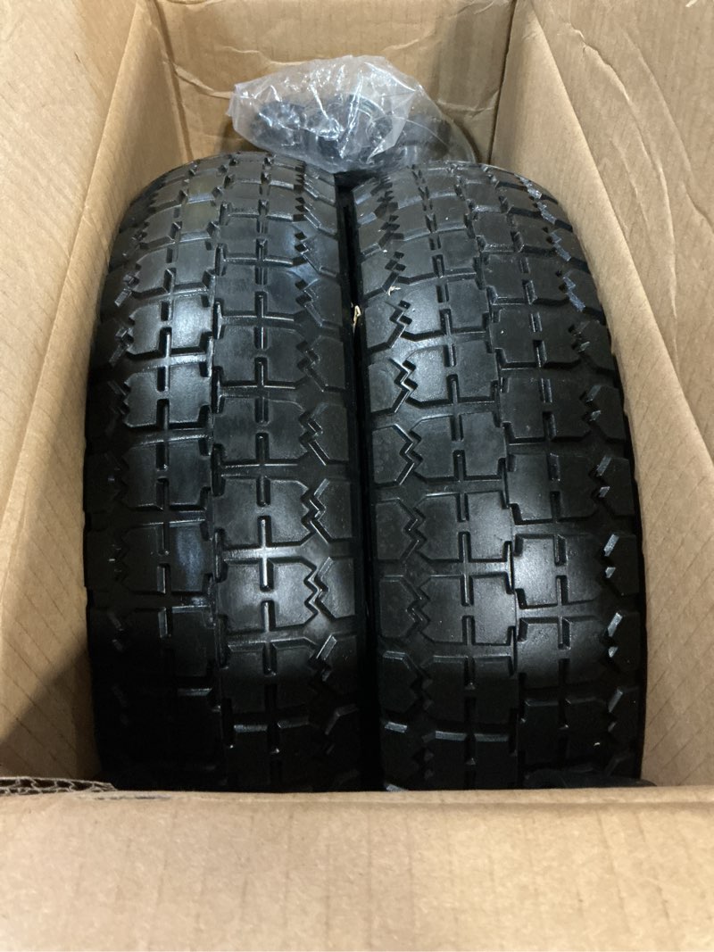 Condition photo showing Good Condition for 4.80/4.00-8 wheelbarrow tire, 16" flat free solid tire and wheel, 3" centered hub, 5/8" & 3/4" bearings, universal replacement for garden carts wagon wheel barrow, 2 pack yellow 16"(2 pack)