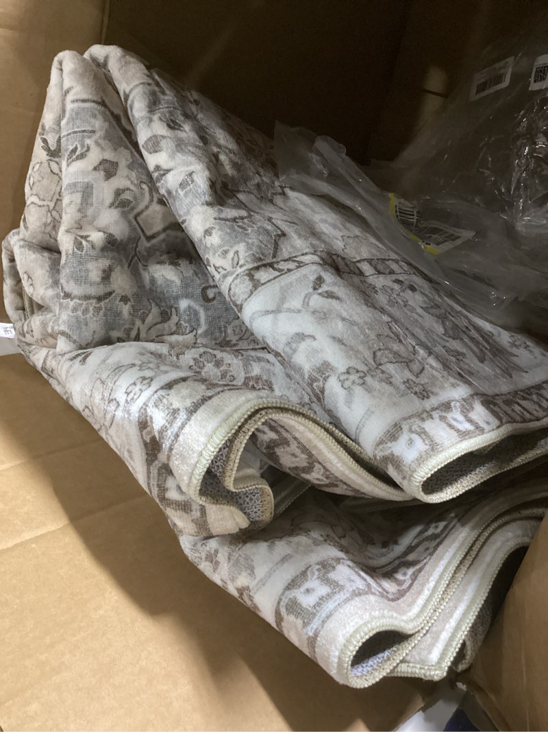 Condition photo showing As Is for Washable 4x12 Wide Hallway Runners: Vintage Soft Runners for Living Room Bedroom Stain Resistant Carpet with Non-Slip Backing for Entryway Ktichen Ultra Thin Bathroom Carpet for Dining Room(Grey,4x12) 4' x 12' (Rectangular) Grey