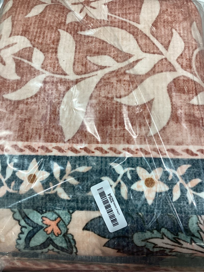 Condition photo showing As Is for garveehome terracotta teal washable 6x9 area rugs, botanical grove vintage cottagecore non-slip rug for living room bedroom nursery kitchen low-pile retro large carpet terracotta / teal 6' x 9' (rectangular)