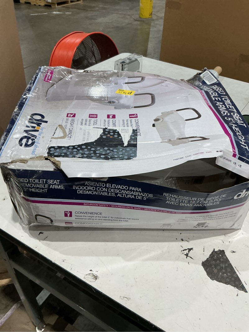 Condition photo showing As Is for drive medical 2-in-1 raised toilet seat with removable padded arms | raised toilet seat offers removable padded arms and secure locking attachment for standard toilets and safety
