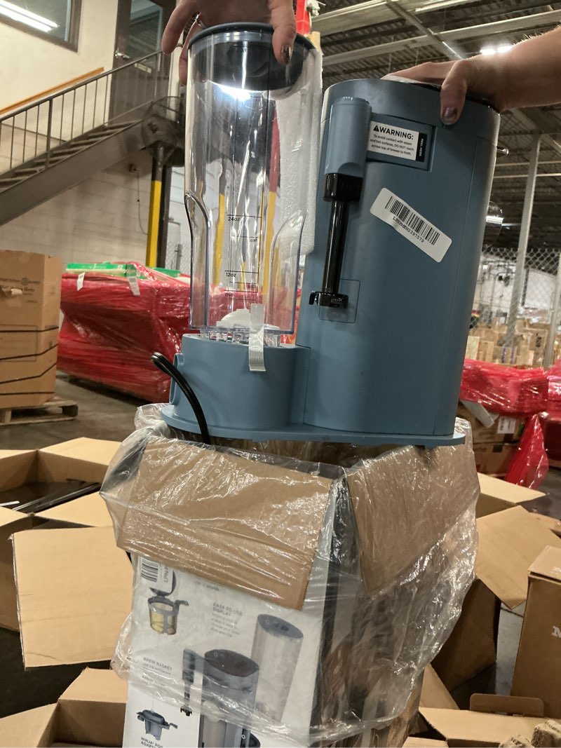 Condition photo showing As Is for Ninja Pod & Grounds Specialty XL Single-Serve Coffee Maker, K-Cup Pod Compatible, Brews Grounds, Compact Design, Built-In Milk Frother, 68-oz. Reservoir, 6oz. Cup-24oz. Mug Sizes, Denim Blue, PB055ABL