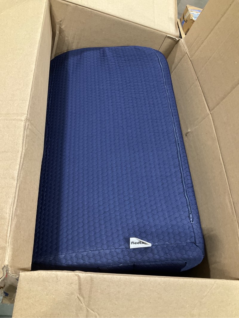 Condition photo showing As Is for Bedluxe Wedge Pillow, 10 inch Bed Wedge Pillow for Headboard, Pillow Wedge for Acid Reflux Relief, Sleeping, After Surgery, Snoring, Gerd, Triangle Pillow Wedge - Cooling Memory Foam Top, Navy 24*24*10 Inch Navy