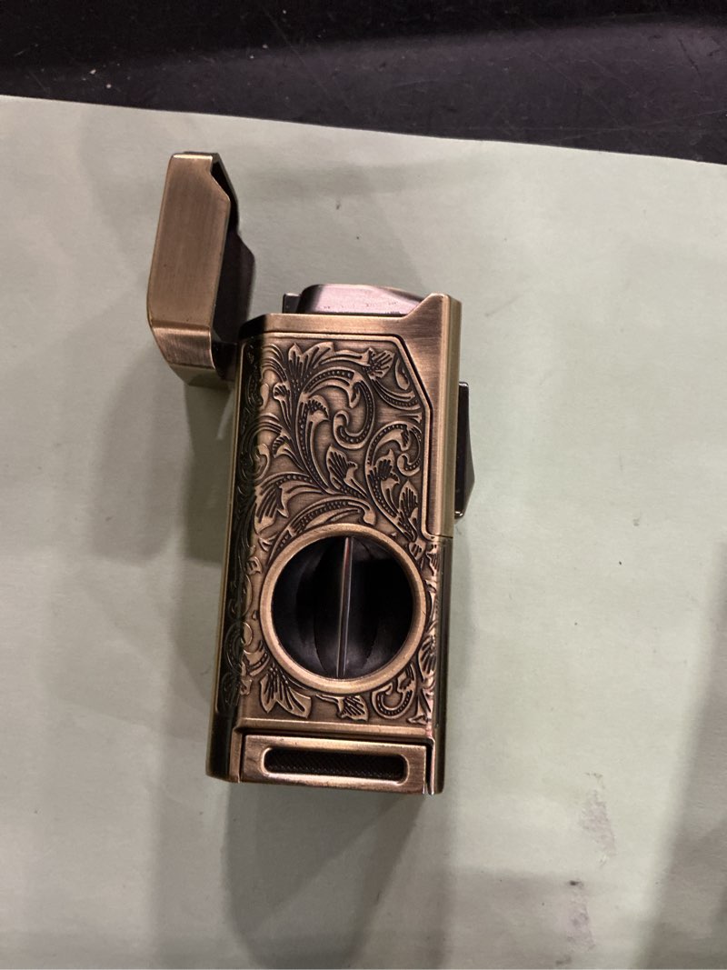 Condition photo showing Good Condition for tesonway cigar torch lighter, 4 jet flame cigar lighter with cigar cutter v cut cigar accessories cigar holder cigar punch cigar draw enhancer, windproof refillable butane lighter, cigar gifts for men