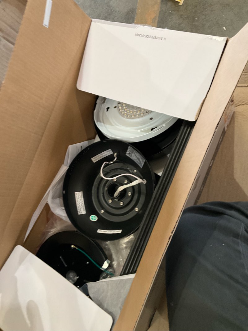 Condition photo showing As Is for harbor breeze crestwell 52-in matte black with mocha/cocoa blades led flush fan