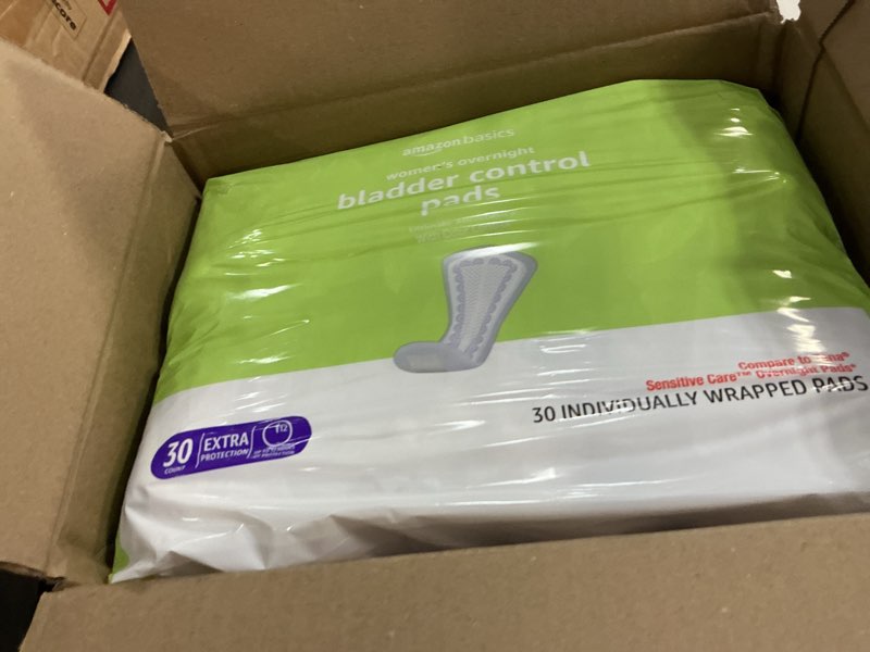 Condition photo showing New/Like New for Amazon Basics Incontinence Pads for Women, Bladder Control, Postpartum, Overnight Absorbency, Unscented, 60 Count (2 Packs of 30) Pack of 2 60.0