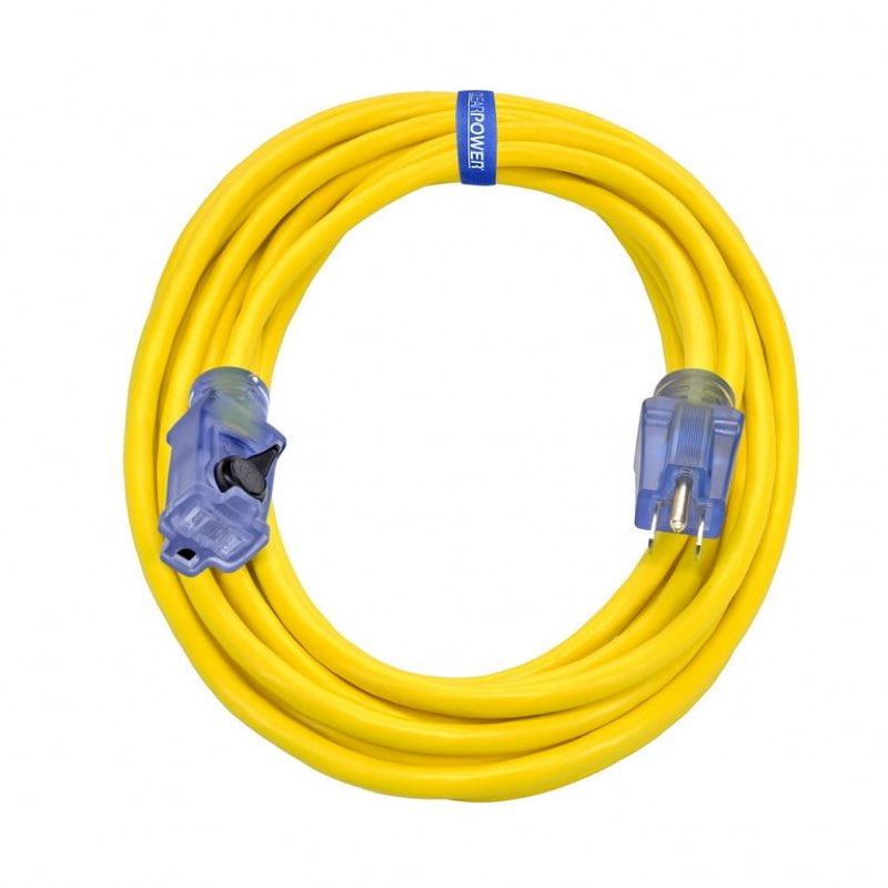 ( similar) Clear Power 14/3 SJTW 25 ft Heavy Duty Extension Cord with Lighted Locking Connector, Weather Resistant & Flame Retardant, Yellow, CP10129  