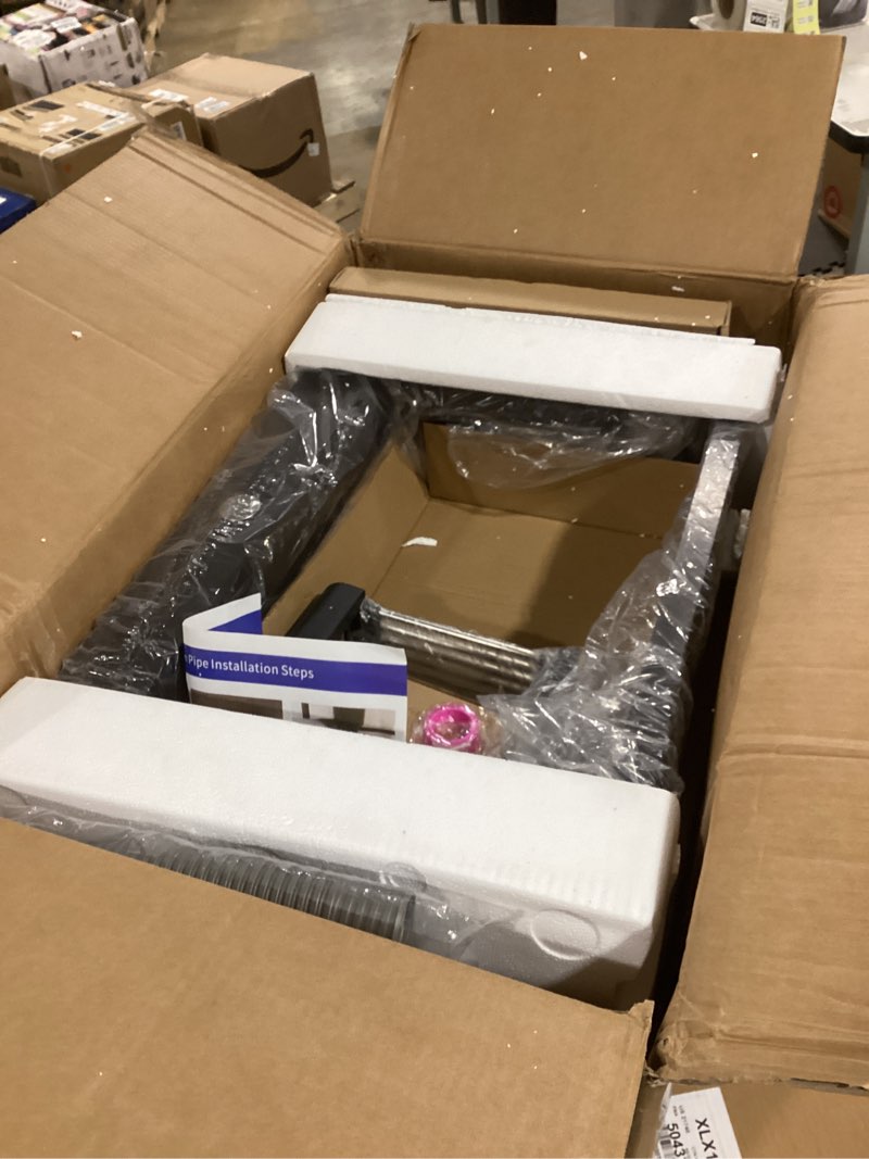 Condition photo showing As Is for Stainless Steel Utility Sink Cabinet,23.6x17.7x33.9" Free Standing Single Bowl Commercial Kitchen Sink with Cold and Hot Water Faucet,Hoses and Drain Kit,for a Laundry Room,Outdoor,Garage 60x45x86cm/23.6x17.7x33.9in