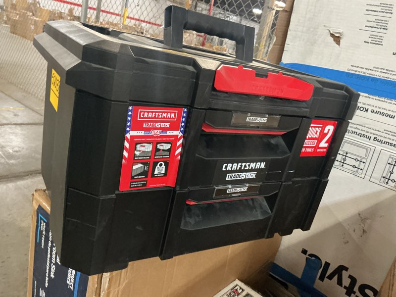 Condition photo showing As Is for craftsman tradestack 21.45-in w x 12.79-in h x 13.85-in d 2-drawer black structural foam tool box