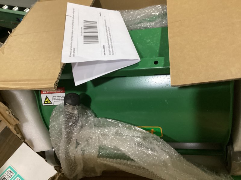 Condition photo showing As Is for rolling lawn aerator, heavy duty push spike aeration tool up to 55 lbs, manual rotary grass aerator for garden and yard use