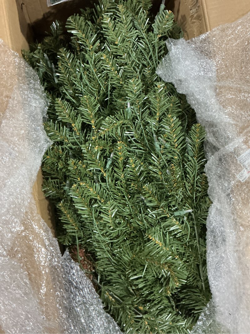 Condition photo showing As Is for Puleo International 7.5ft Pre-Lit Slim Fraser Christmas Tree with 500 Clear Lights, 1453 Realistic Dense Branch Tips, Easy Setup Artificial Trees with Sturdy Metal Stand 7.5' Slim Fraser Fir with 500 Clear Lights