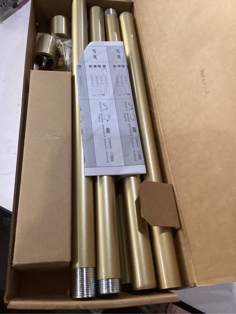 Condition photo showing Good Condition for ifels heavy duty curtain rods for windows 66 to 120 inch, 1 inch gold curtain rod adjustable, decorative long curtains rods with metal finials, easy installation and modern design (a2,gold,30"-120") 30"-120" gold