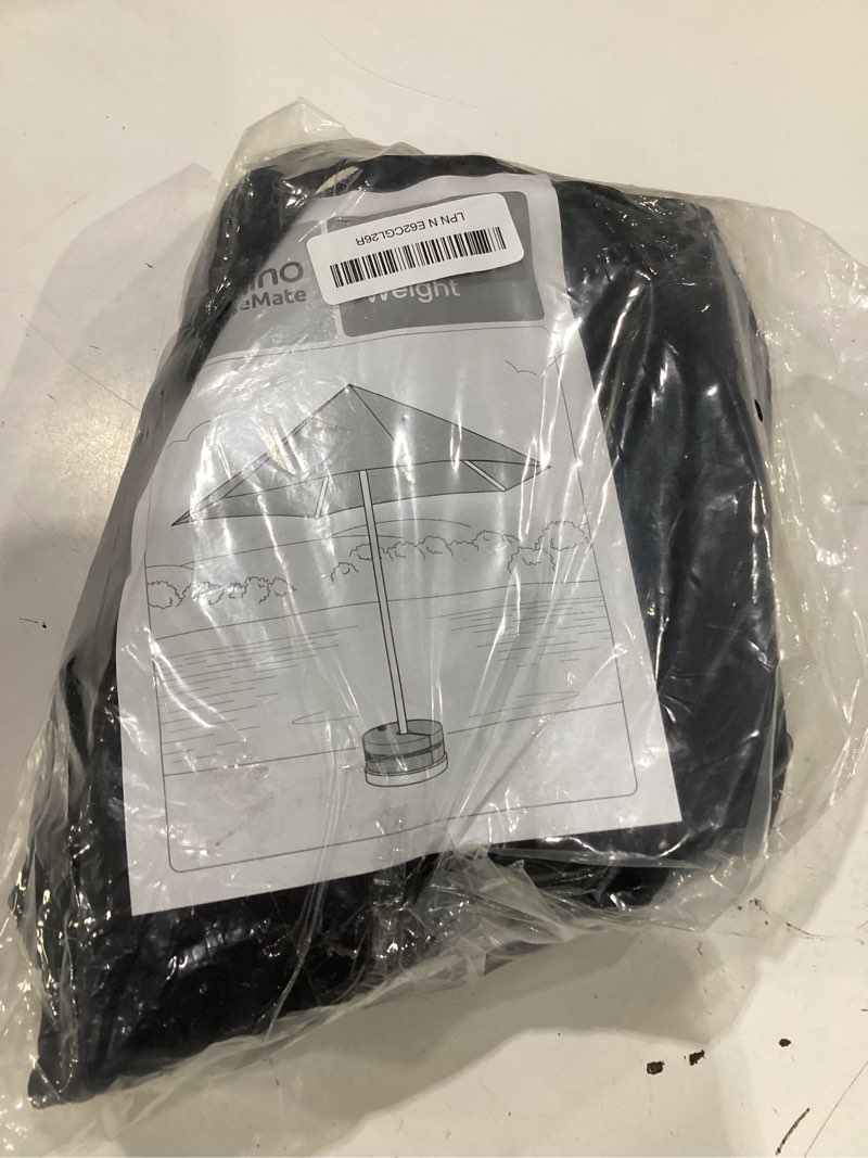 Condition photo showing New/Like New for basemate round umbrella base weight with side slot opening, black - base weight water bag for umbrella stand cantilever base