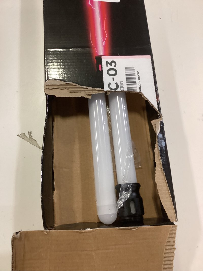 Condition photo showing Good Condition for 2 Pack Rechargeable Lightsabers with Connector, Metal Hilt Light Sabers, Durable PC Blade, USB Charging, Combine into Double Staff, 12 Colors LED, Sound Effects, Dueling Toys for Kids Adults, Gifts