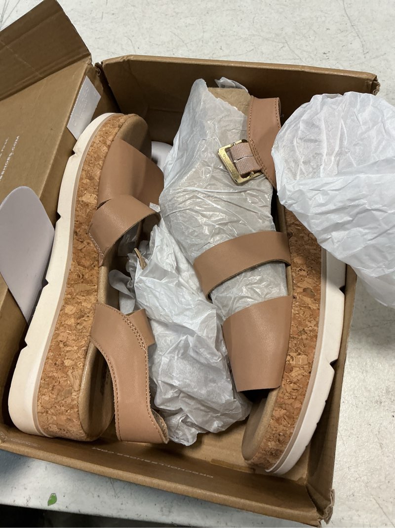 Condition photo showing New/Like New for dr. scholl's once twice espadrille platform wedge sandal 10 tawny birch