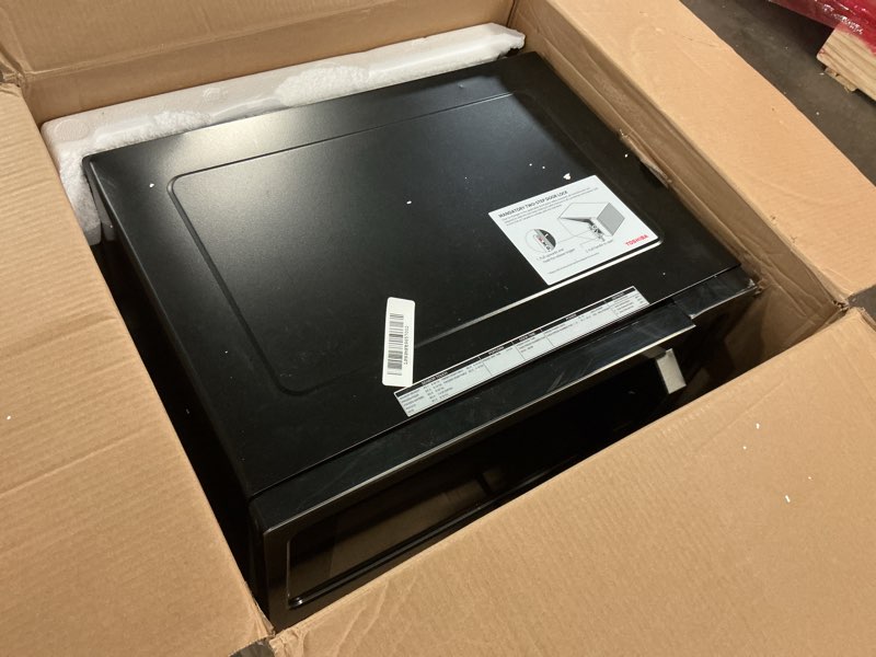 Condition photo showing As Is for TOSHIBA ML-EM45P(BS) Countertop Microwave Oven with Smart Sensor and 13.6" Removable Position Memory Turntable, Sound On/Off Function, 1200W, 1.6 Cu.ft, Black Stainless Steel Sensor-1.6 Cu.Ft.