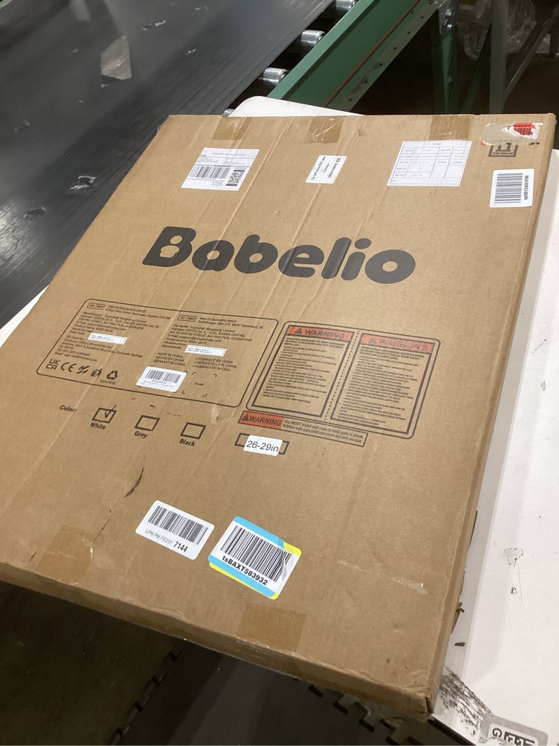 Condition photo showing New/Like New for BABELIO 26-28.5 Inch Narrow Easy Install Baby Gate, 30 Inch Tall Auto-Close Metal Pet Gate for Small Stairs and Doorways, NO Drilling Pressure Mounted, NO Extensions, White White 30" High, 26-28.5" Wide