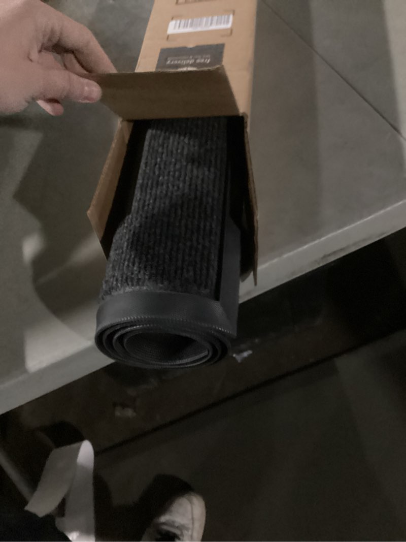 Condition photo showing As Is for Item similar to photo) Mibao Front Door Mat, Dirt Trapper Welcome Mat for Outdoor Indoor, Non-Slip Waterproof Doormat, Durable Machine Washable Low Profile Entry Rug for Back Door Outside Patio Porch, 29.5\" x 17\", Grey 1'6\" x 2'6\" (Rectangular) Black&gray