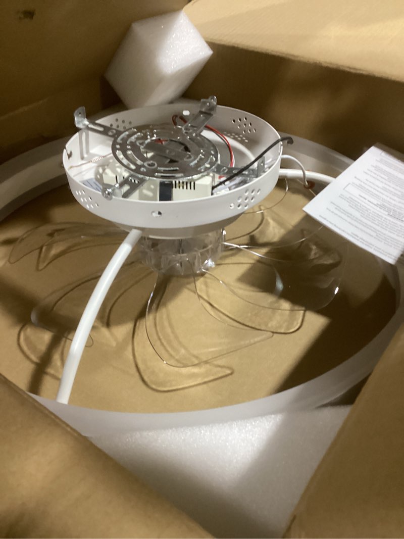 Condition photo showing New/Like New for sterren rgb ceiling fans with lights, 20'' smart led ceiling fan with remote/app control, modern low profile bladeless chandelier fan, dimmable white fandelier for bedroom, living room, kitchen rgb white 19.7 inch