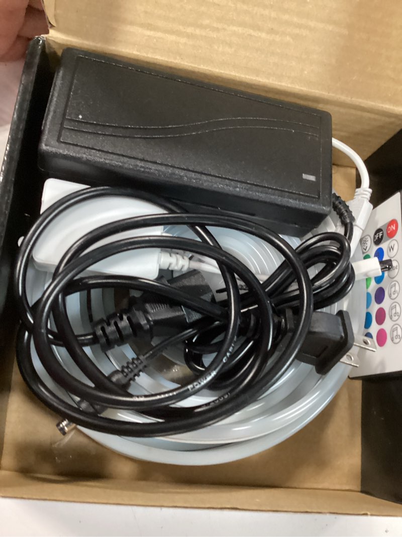 Condition photo showing Good Condition for 16.4ft led neon rope lights, 12v rgb color changing strip lights with app & remote control, ip67 waterproof music sync light strip for bedroom, gaming room, outdoor, party decor multicolor 5m