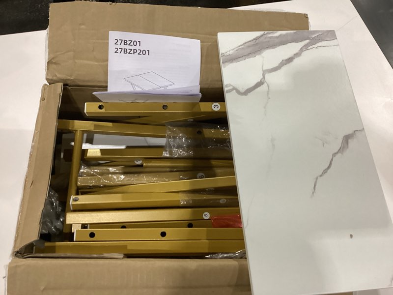 Condition photo showing Good Condition for HOOBRO Folding TV Tray Tables, Set of 2 Wooden TV Tray, Portable Sofa Side Table, Industrial Snack Table End Table for Small Spaces, Space-Saving, Easy to Install and Fold, Marble and Gold DM27BZP201 2 Marble + Gold