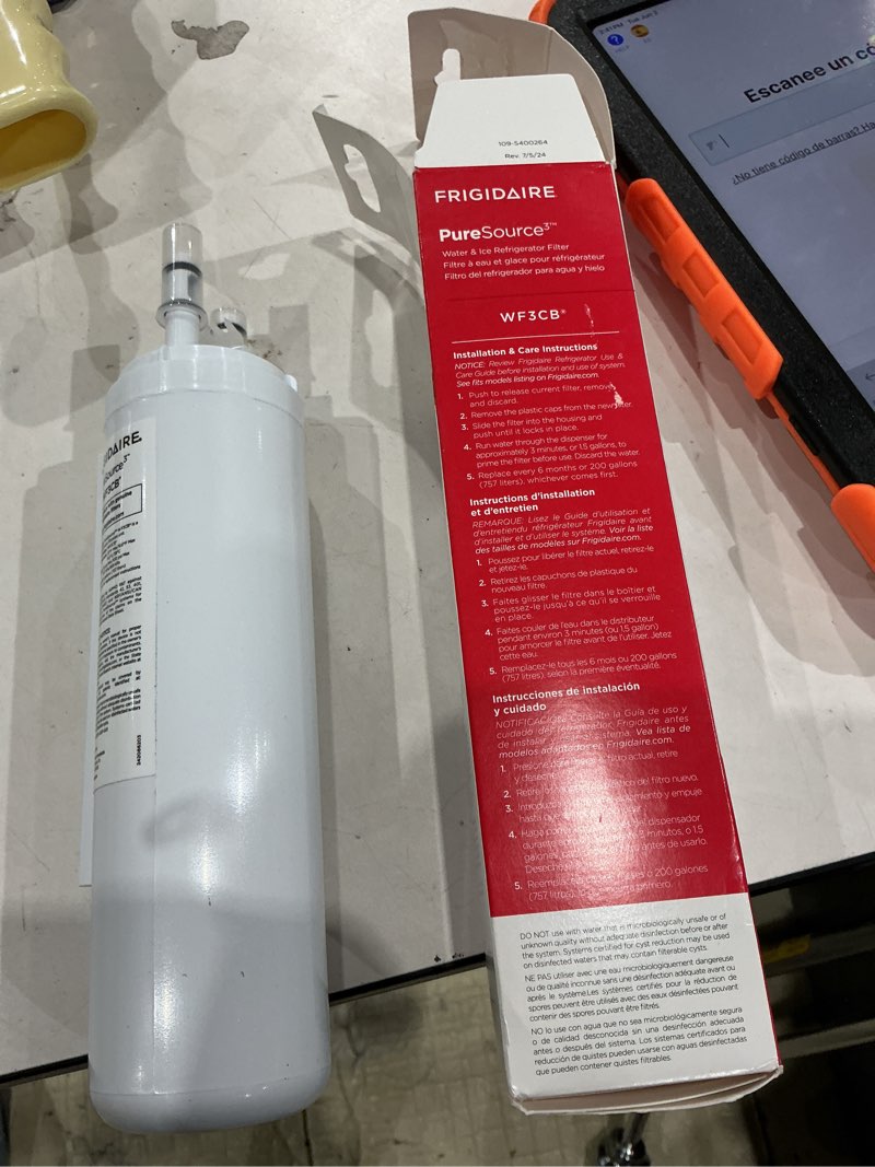 Condition photo showing As Is for puresource3 replacement water filter for select electrolux & frigidaire refrigerators - white