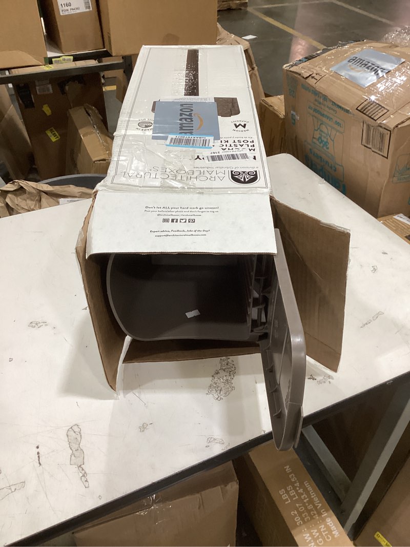 Condition photo showing Good Condition for architectural mailboxes newbury™ rust-proof plastic post mounted mail box for outside with post, mocha, medium curbside mailbox, usps approved for residential delivery