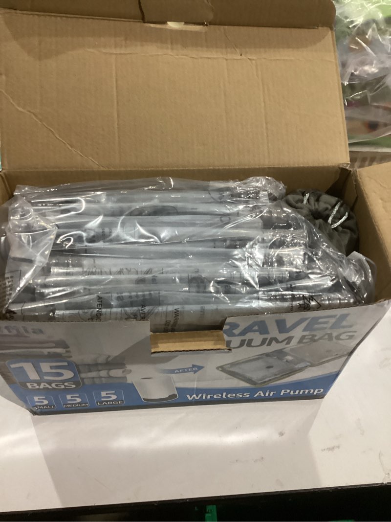 Condition photo showing New/Like New for 15 Packs Vacuum Bags for Travel with Rechargeable Pump, 3 Sizes Vacuum Seal Bags for Clothing, Compression Vacuum Travel Bags for Luggage, Vacuum Packing Bags for Closet Organization