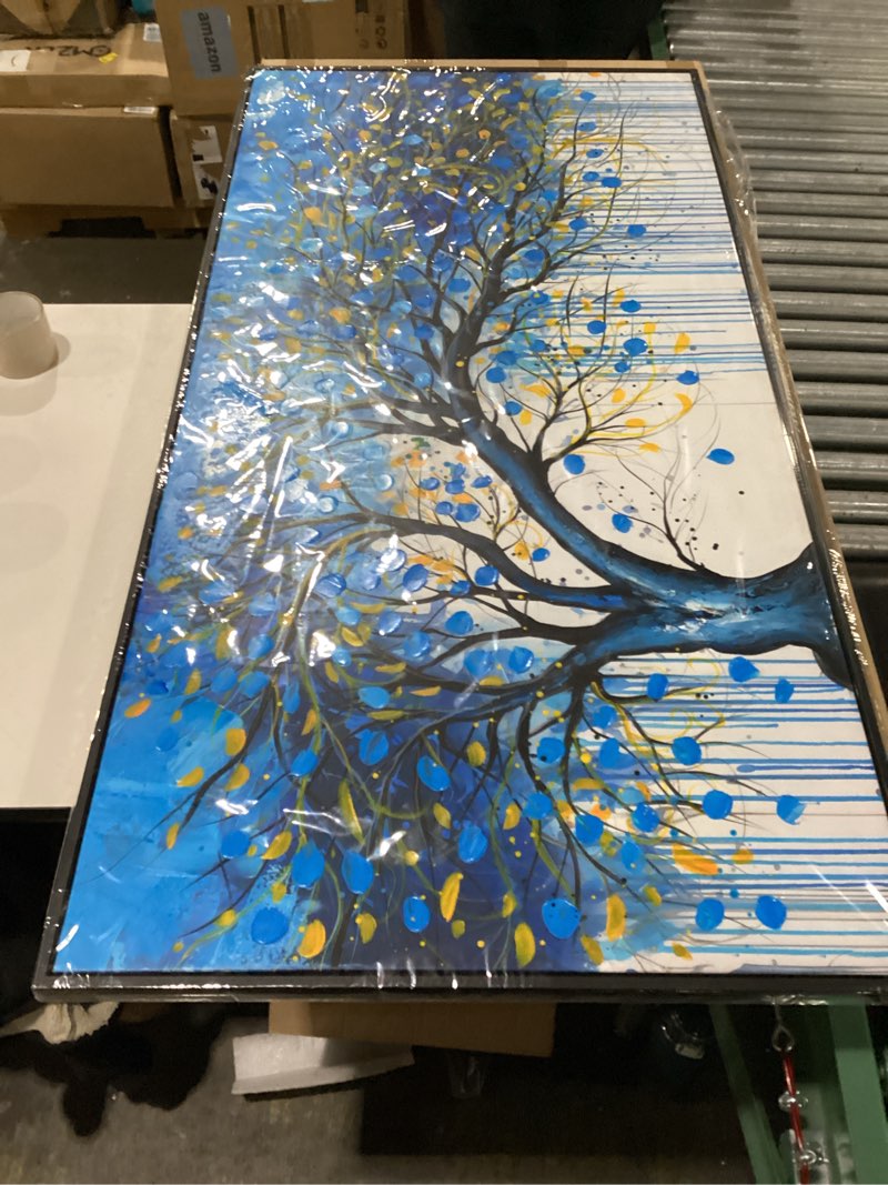 Tree Painting Wall Art for Living Room - Blue Abstract Hand Painted Wall Art for Bedroom - Modern Fr