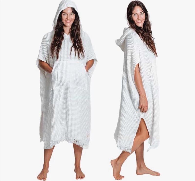 Nova Blue White Waffle Poncho Towel – White Hooded Beach Towel Adult (33 X 37) – 100% Turkish Cotton