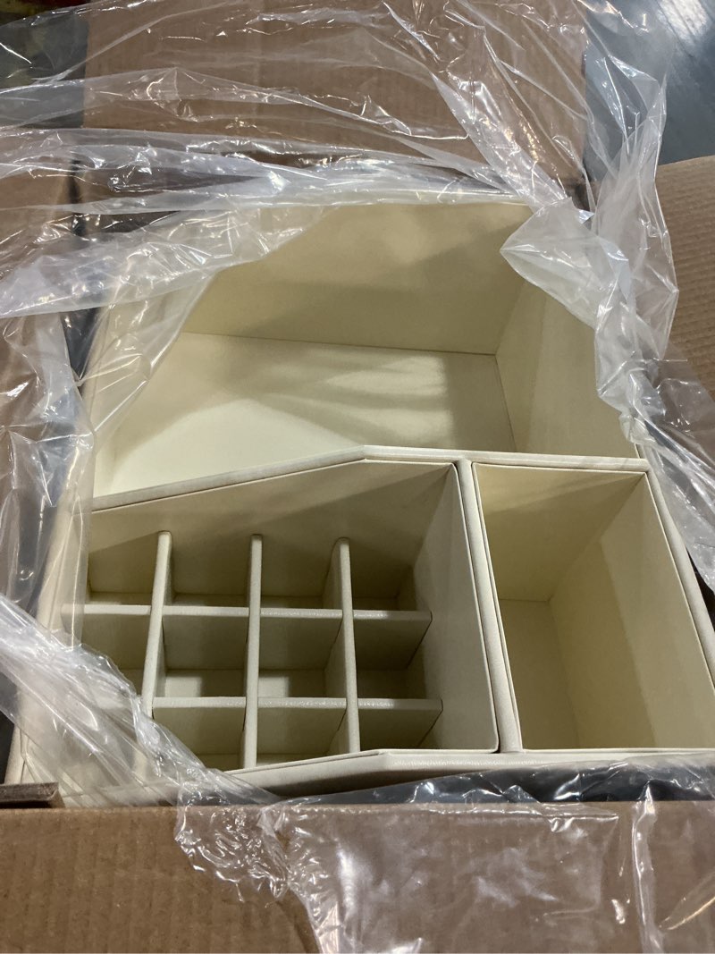 Condition photo showing Good Condition for 3 Large Drawers Makeup Organizer - 5 Tier Bathroom Counter Organizers and Storage, Versatile Perfume Vanity Organizer, Ideal for Cosmetic, Large Skincare, Face Mask, Office Supplies, Amber Amber 3 Drawers