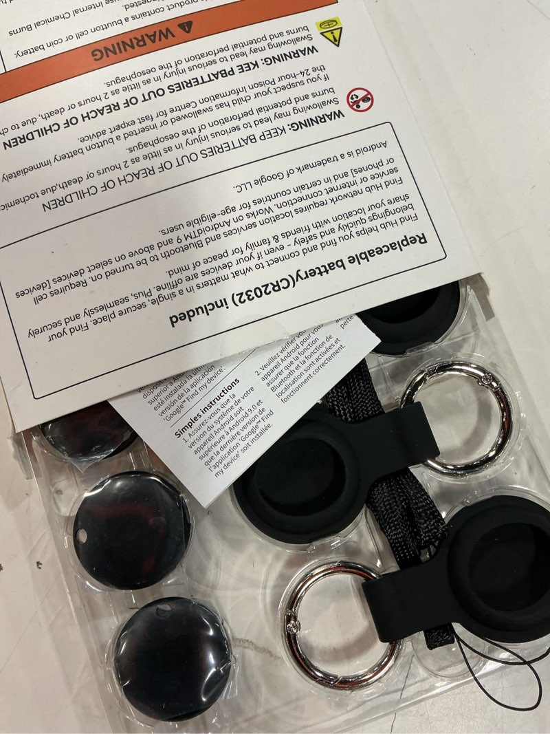 Condition photo showing Good Condition for air tags for android,air tags-4 pack android,2 year battery life,air tracker tags with 4 case,google find trackers for google's find hub app,ip65 waterproof luggage tracker for keys black