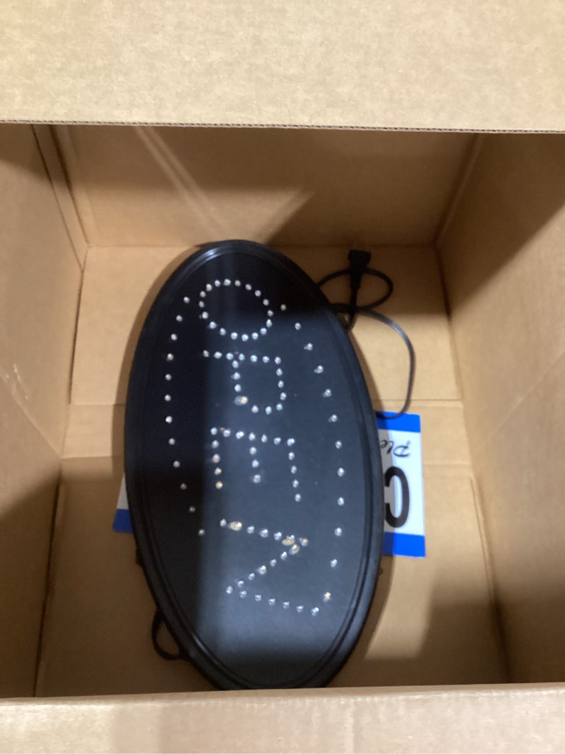 Condition photo showing Good Condition for neon sign open, agptek 19x10inch led business open sign advertisement board electric display sign, two modes flashing & steady light, for business, walls, window, shop, bar, hote