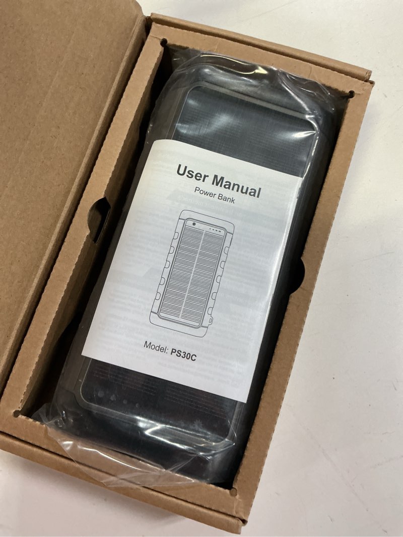 Condition photo showing Good Condition for solar portable charger power bank 59800mah, outdoor waterproof battery pack, 3 built in cables & hand crank, 6 outputs, 15w wireless charging, emergency led flashlight for camping hiking travel black 58000mah