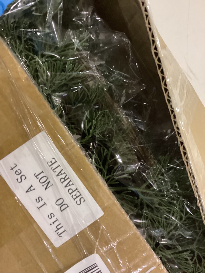Condition photo showing New/Like New for 31.5" Christmas Swag for Front Door Rustic Velvet Bow Christmas Centerpiece with Berries for Indoor Outdoor Decor(Norfolk Pine,Green) Green Norfolk Pine