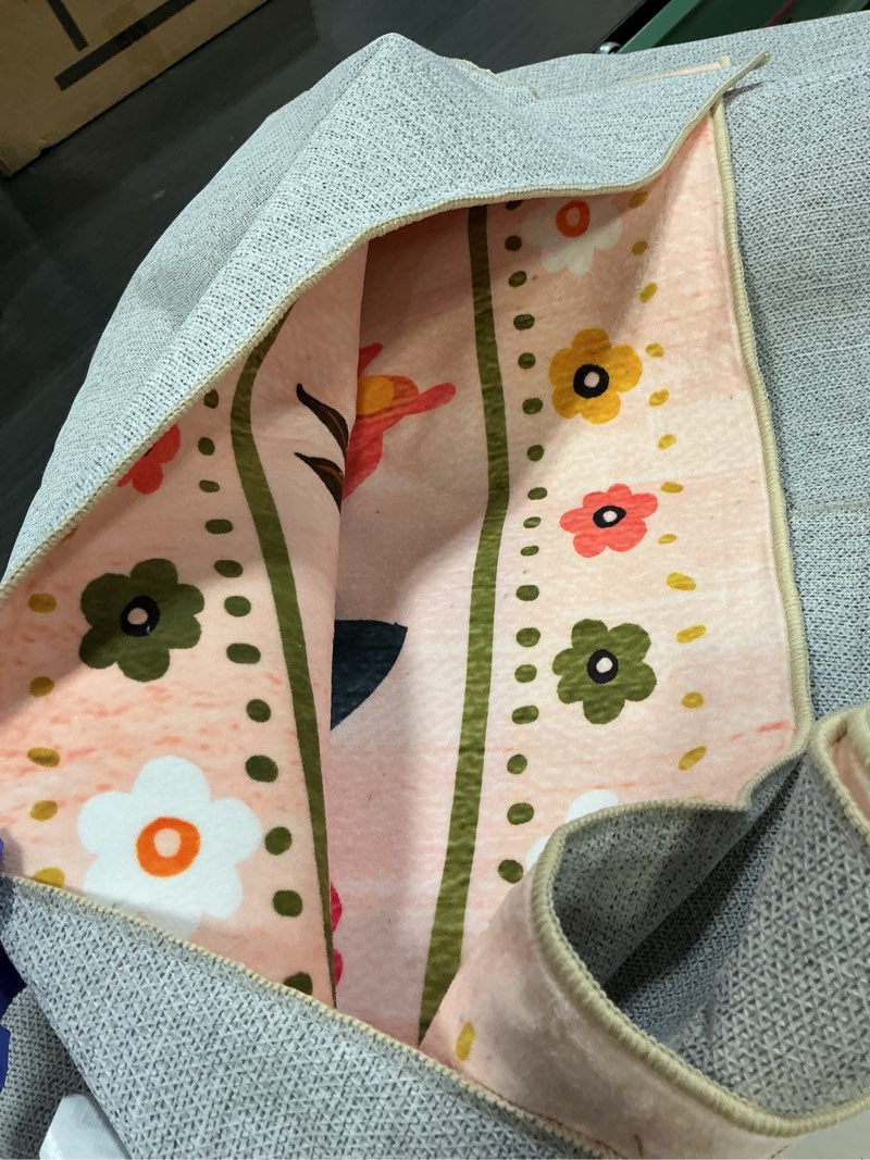 Condition photo showing As Is for Floral 8x10 Area Rug Machine Washable Soft Print Boho Carpet Non Slip Doormat Low Pile Flower Area Rugs for Living Room Bedroom Nursery Kitchen Dining Room Indoor-Pink Pink 8' x 10' (Rectangular)