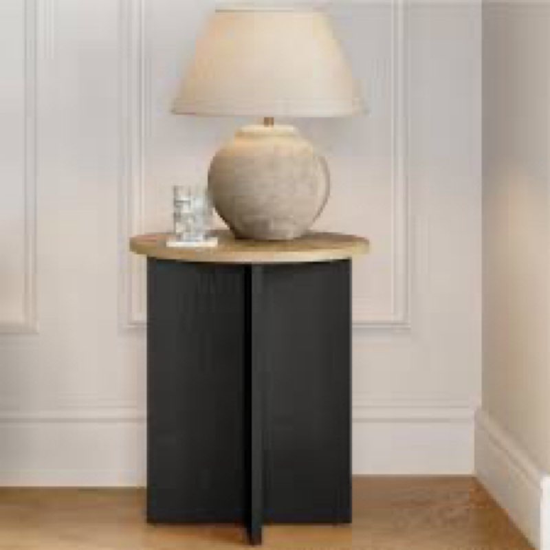 Stead Round Accent Table for Living Room Furniture - 16-Inch Round Top, Burl Wood Veneer & Black Cro