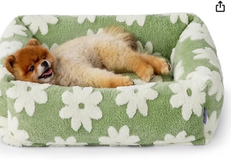 le sure cute dog bed for small dogs & cats- washable puppy beds,cozy rectangle orthopedic pet sofa with jacquard shaggy plush & anti slip bottom,20x19x6inches 20"l x 19"w x 6"th brown checks