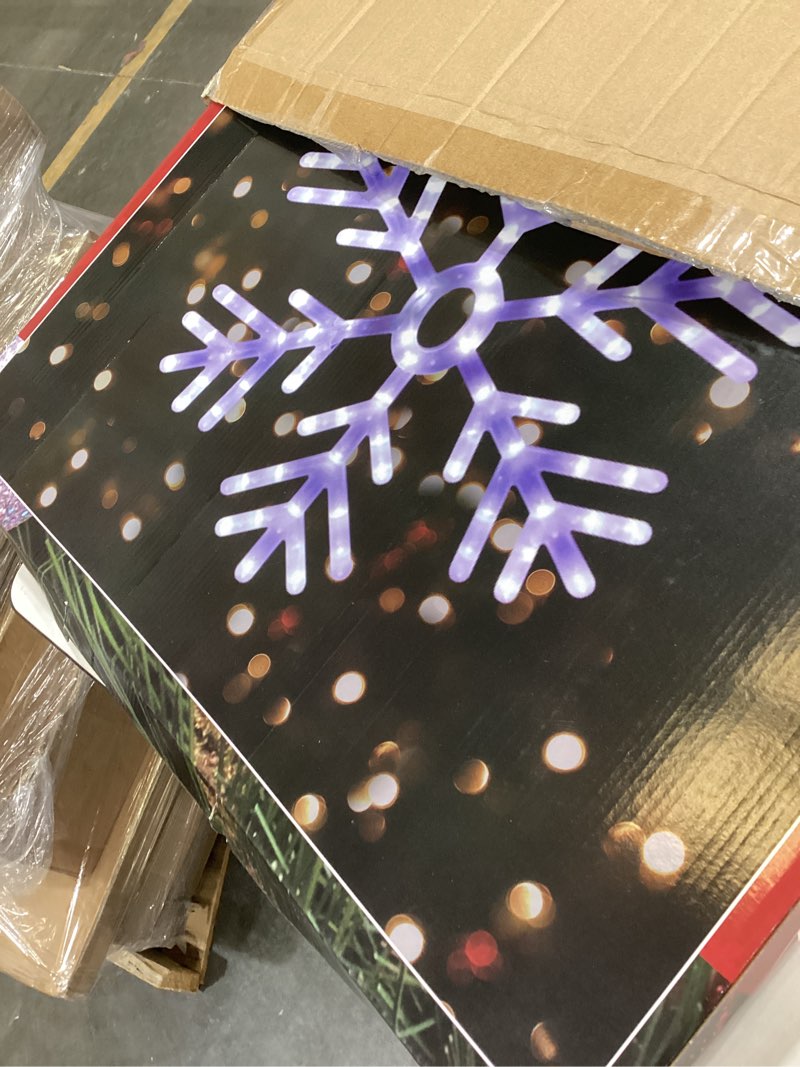 Condition photo showing Good Condition for Alpine Corporation 24" Tall Indoor/Outdoor Hanging Snowflake Decoration with 102 LED Lights, Winter Ornament Christmas Holiday Decor Cool White Snowflake
