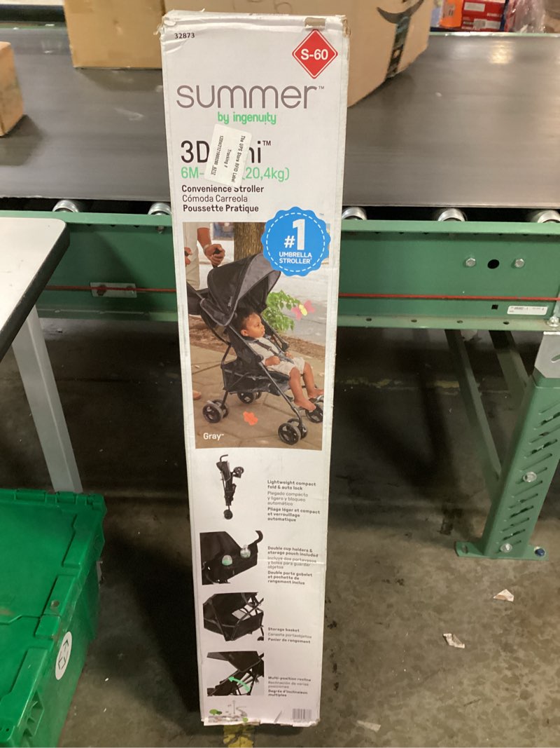 Condition photo showing New/Like New for Summer by Ingenuity 3D Mini Convenience Stroller – Lightweight Stroller with Compact Fold, Multi-Position Recline, Canopy with Pop Out Sun Visor and More – Umbrella Stroller for Travel and More, Gray