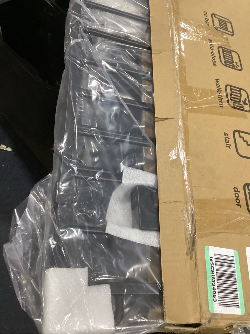 Condition photo showing Good Condition for Cumbor 34" Extra Tall No Bottom Bar Baby Gate for Stairs, Wall Mounted Dog Gate Indoor for Larger Pets, Expandable 29.2-43" Safety Gate for Doorways, Wide Walk Thru Door for Easy Access (Black) Black 29–43" W, Extra Tall