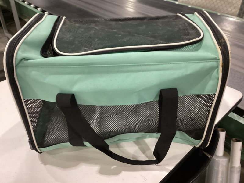 Condition photo showing As Is for cat carrying case pet dog carrier soft-sided cat bag airline approved, pet travel carrier up to 15 lbs, collapsible cats carrier dog carrier for medium small cats dogs(17x11x11 green) 17.0"l x 11.0"w x 11.0"h green