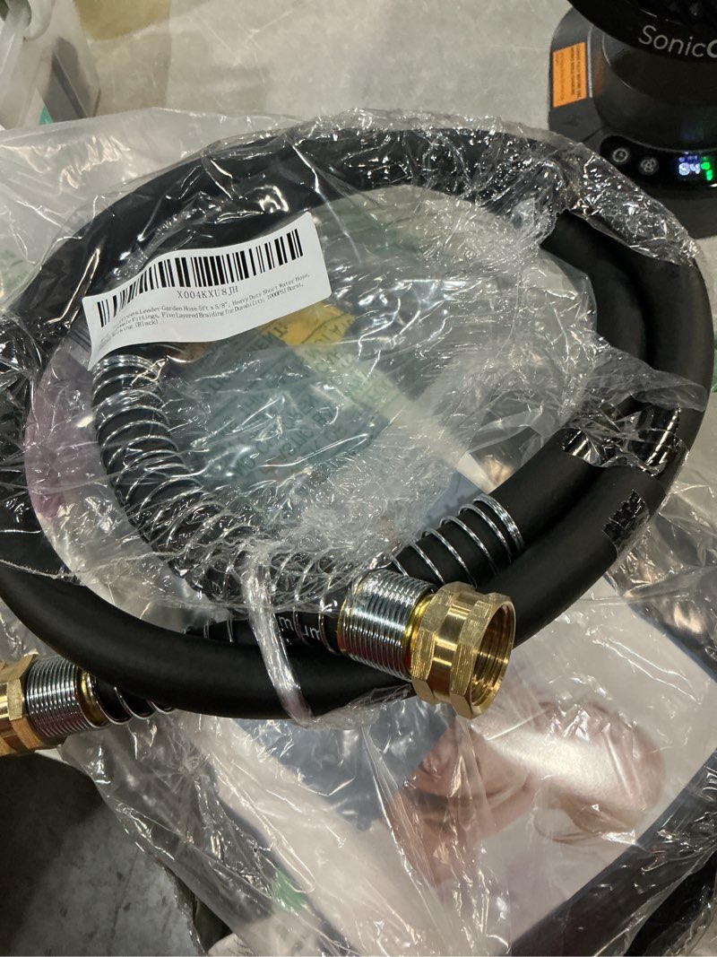 Condition photo showing New/Like New for guitrees leader garden hose 5ft x 5/8", heavy duty short water hose, female to female fittings, five layered braiding for durability, 1000psi burst, 300psi working (black) 5/8 5ft female to female black