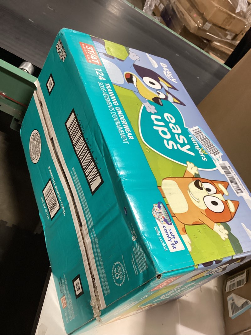 Condition photo showing As Is for pampers training pants - easy ups boys & girls bluey - size 3t-4t, 124 count, children's potty underwear (packaging may vary) 3t-4t 124