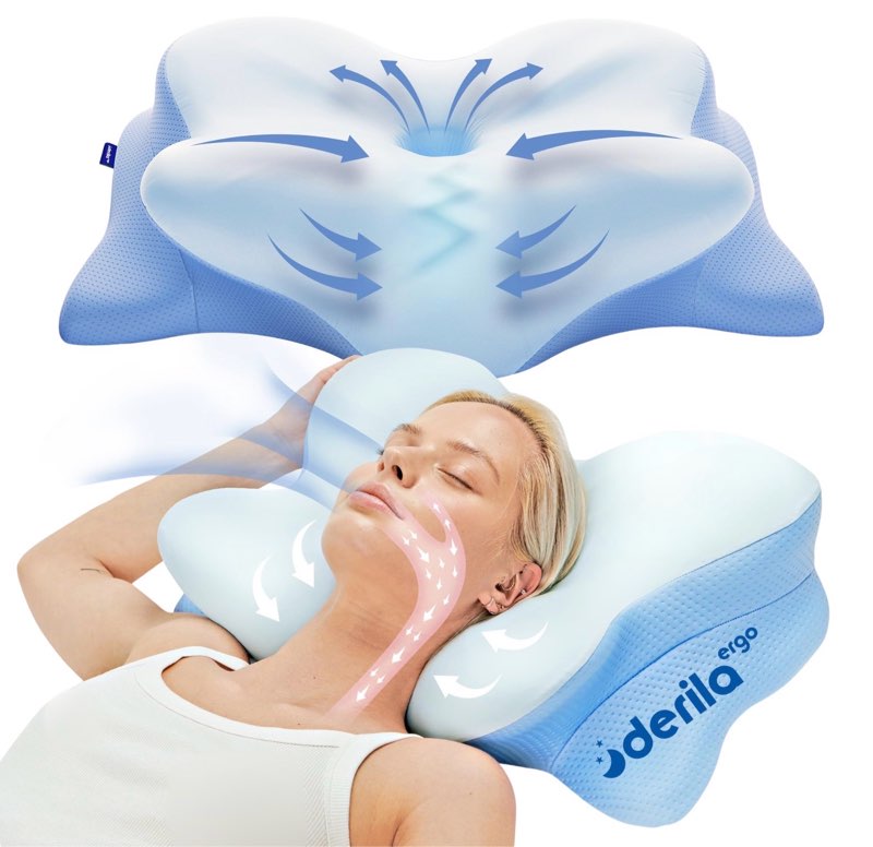 Derila Ergo Cervical Neck Pillow for Sleeping Ergonomic Pillow Contour Neck Support Memory Foam Pillows for Back, Side Sleeper Pillows 21.25 x 14.17 x 4.72 inches