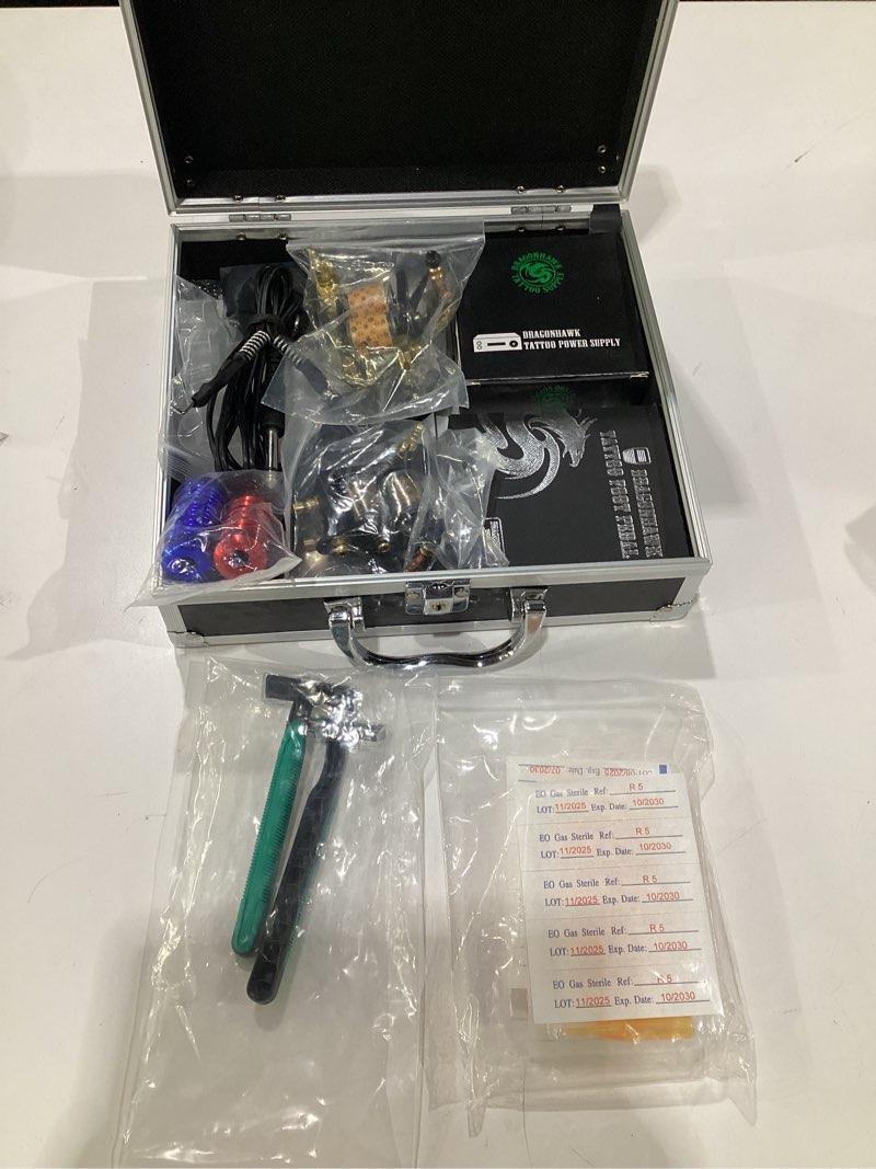 Condition photo showing Good Condition for (SIMILAR TO STOCK PHOTOS) Dragonhawk Traditional Pro Complete Tattoo Kit - Two Machines Gun Easy Use Color Ink Power Supplies Disposable Needles Grips Great for Beginners & Starter Tattoo Aritsts 11-85